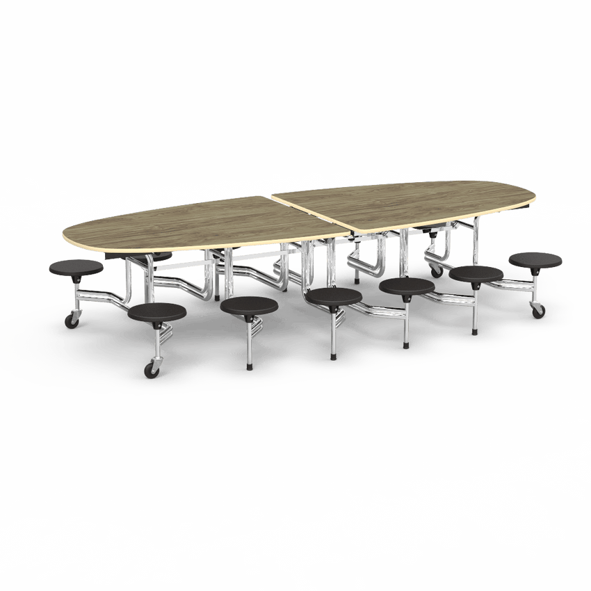 Virco MTS Series Ellipse Mobile Cafeteria Stool Table 45"W x 120"L x 29"H with 15" Seat Height - 12 Stools (MTSE15271012) - SchoolOutlet