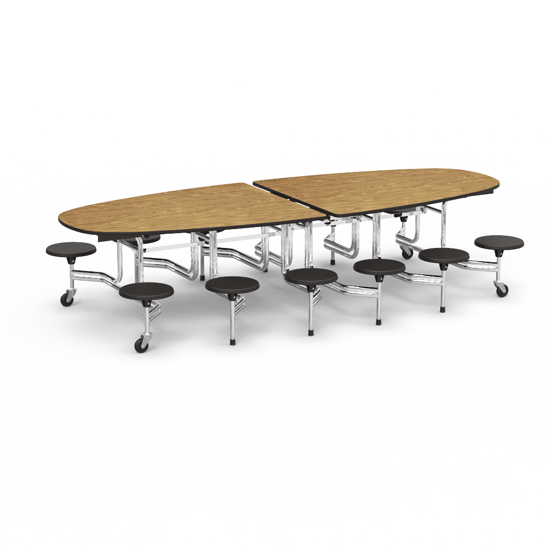 Virco MTS Series Ellipse Mobile Cafeteria Stool Table 45"W x 120"L x 29"H with 15" Seat Height - 12 Stools (MTSE15271012) - SchoolOutlet