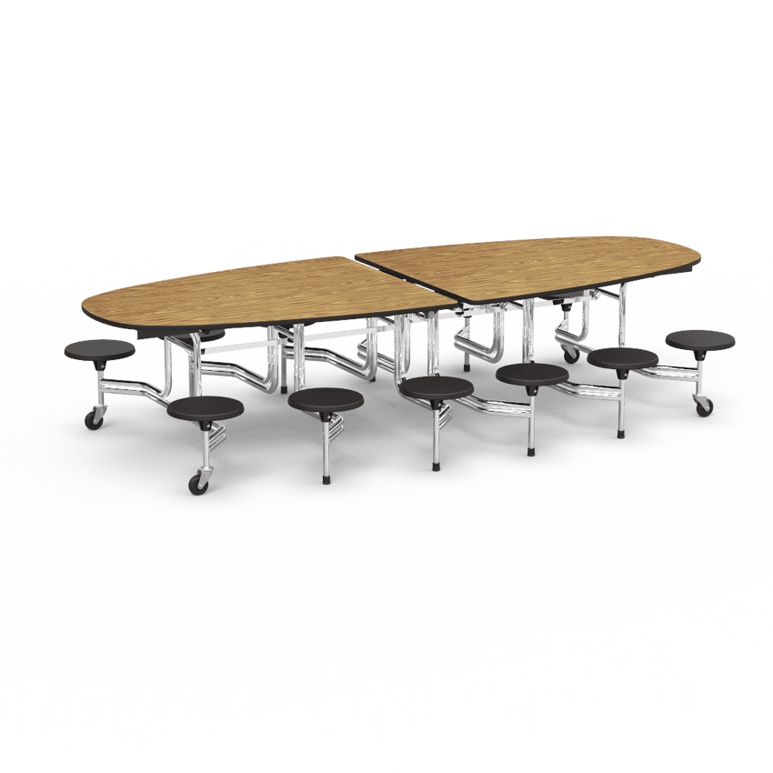 Virco MTS Series Ellipse Mobile Cafeteria Stool Table 45"W x 120"L x 29"H with 15" Seat Height - 12 Stools (MTSE15271012) - SchoolOutlet