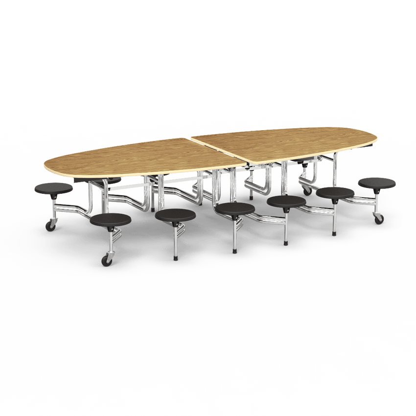 Virco MTS Series Ellipse Mobile Cafeteria Stool Table 45"W x 120"L x 29"H with 15" Seat Height - 12 Stools (MTSE15271012) - SchoolOutlet
