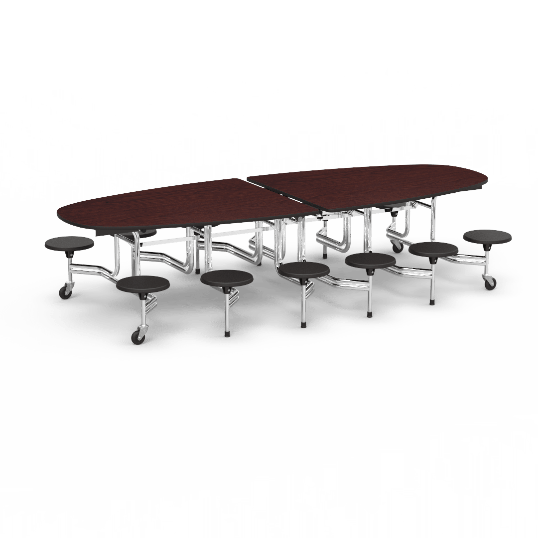 Virco MTS Series Ellipse Mobile Cafeteria Stool Table 45"W x 120"L x 29"H with 15" Seat Height - 12 Stools (MTSE15271012) - SchoolOutlet