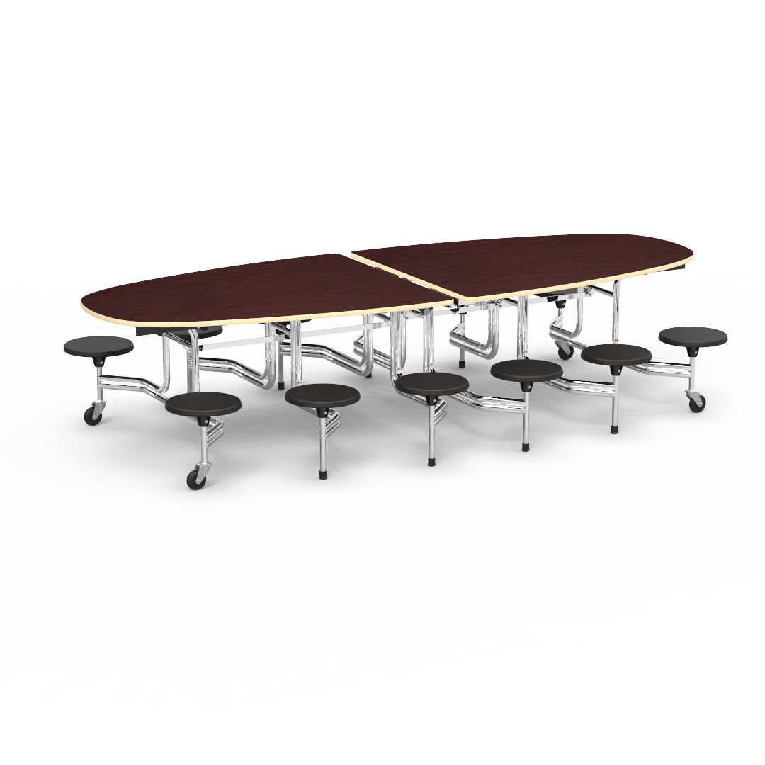 Virco MTS Series Ellipse Mobile Cafeteria Stool Table 45"W x 120"L x 29"H with 15" Seat Height - 12 Stools (MTSE15271012) - SchoolOutlet