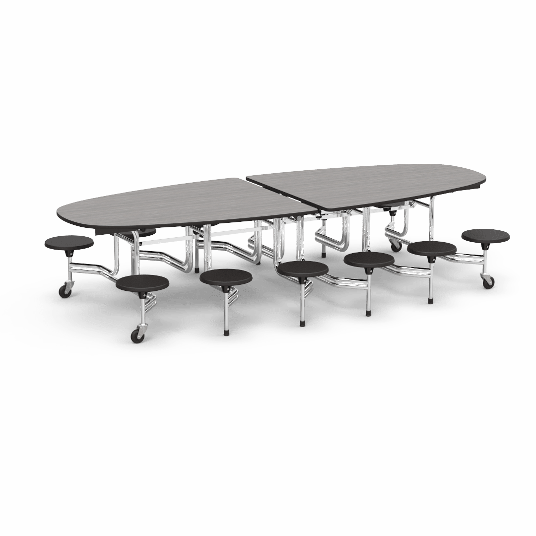 Virco MTS Series Ellipse Mobile Cafeteria Stool Table 45"W x 120"L x 29"H with 15" Seat Height - 12 Stools (MTSE15271012) - SchoolOutlet