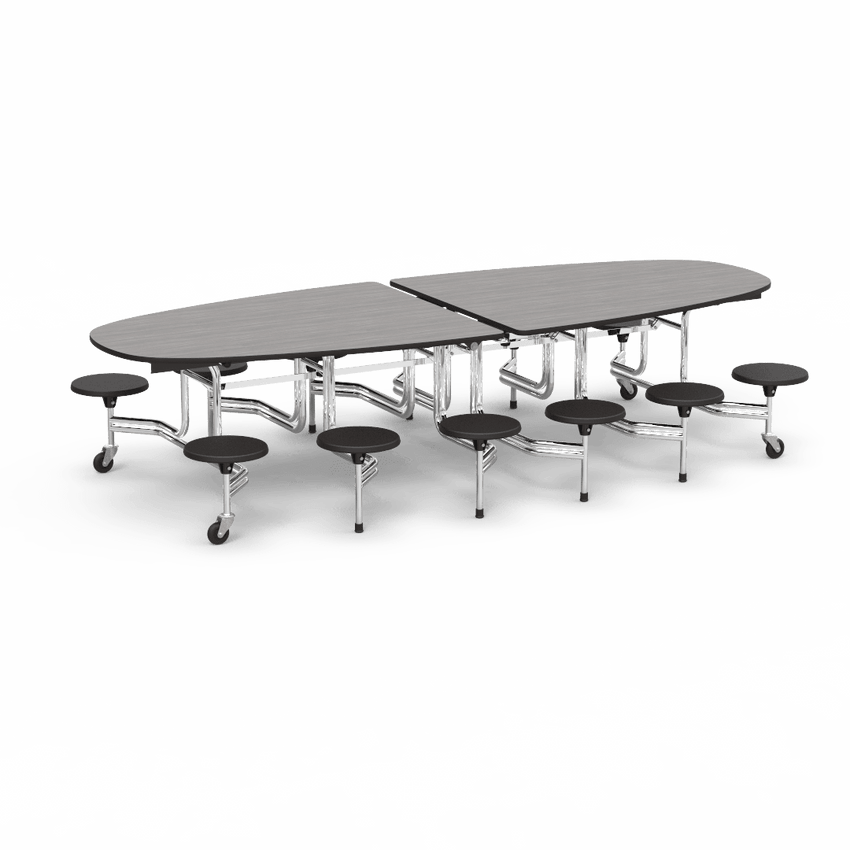 Virco MTS Series Ellipse Mobile Cafeteria Stool Table 45"W x 120"L x 29"H with 15" Seat Height - 12 Stools (MTSE15271012) - SchoolOutlet