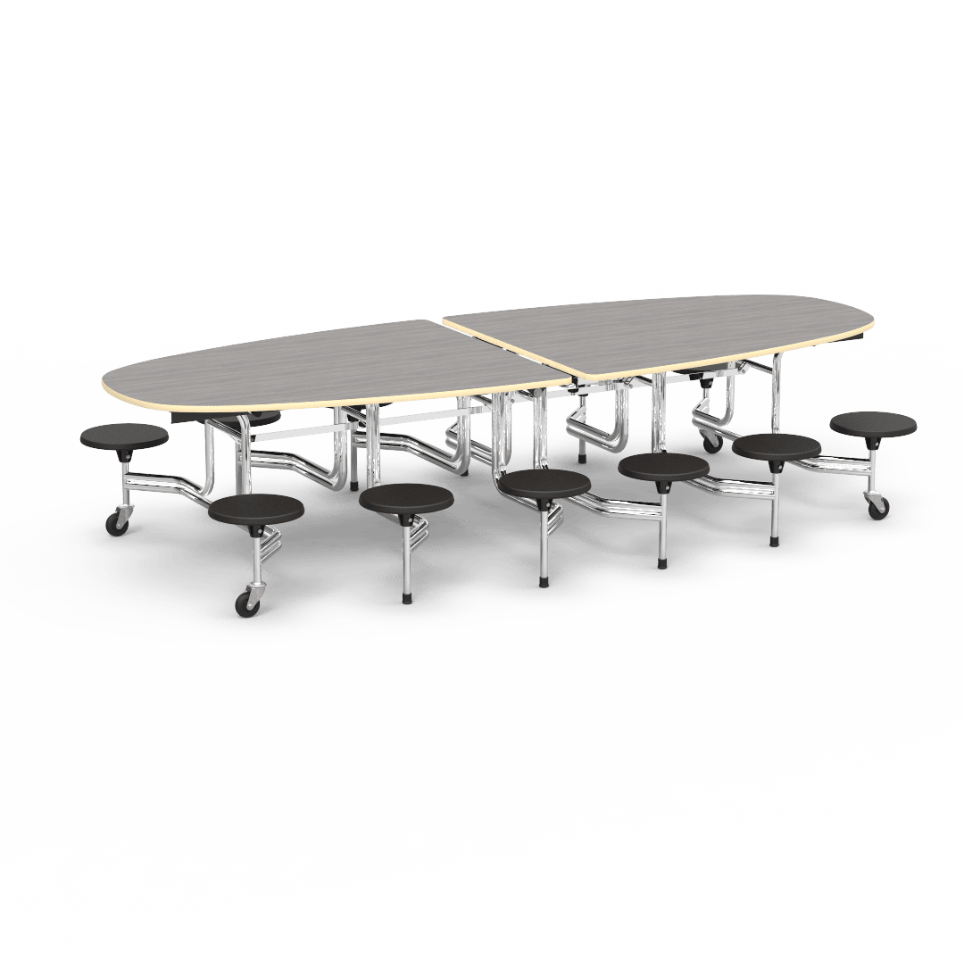 Virco MTS Series Ellipse Mobile Cafeteria Stool Table 45"W x 120"L x 29"H with 15" Seat Height - 12 Stools (MTSE15271012) - SchoolOutlet