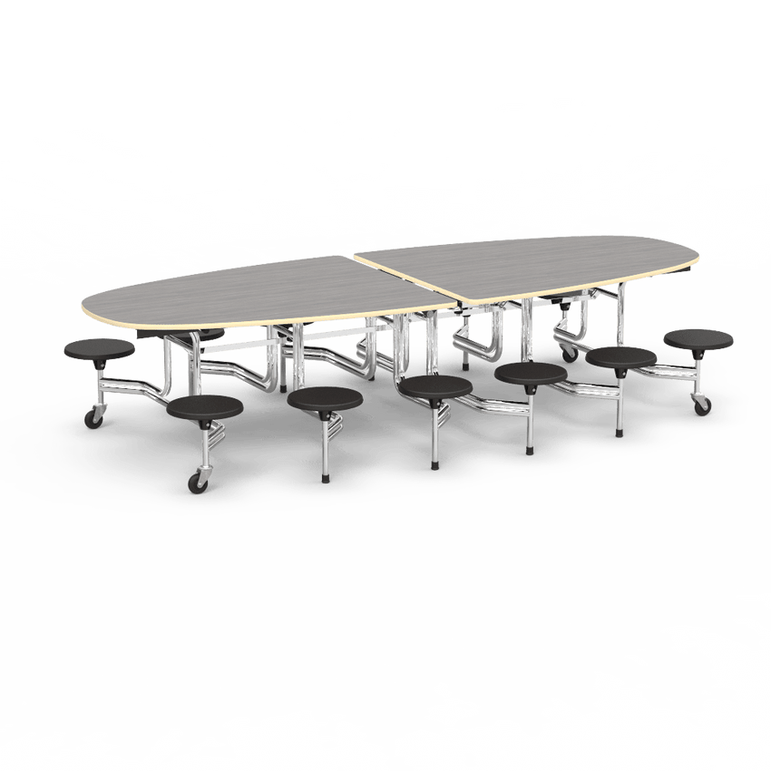 Virco MTS Series Ellipse Mobile Cafeteria Stool Table 45"W x 120"L x 29"H with 15" Seat Height - 12 Stools (MTSE15271012) - SchoolOutlet