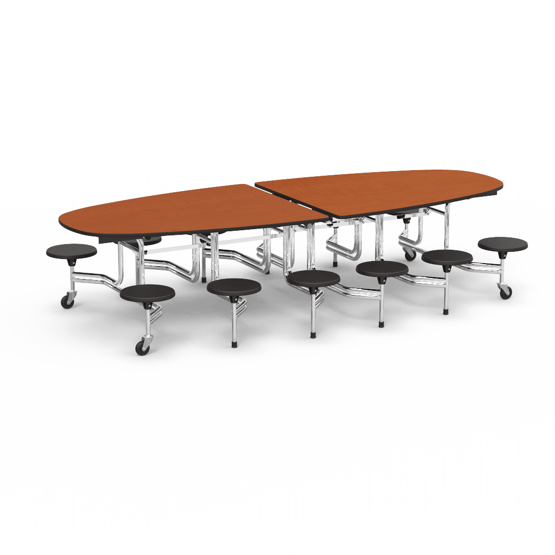 Virco MTS Series Ellipse Mobile Cafeteria Stool Table 45"W x 120"L x 29"H with 15" Seat Height - 12 Stools (MTSE15271012) - SchoolOutlet