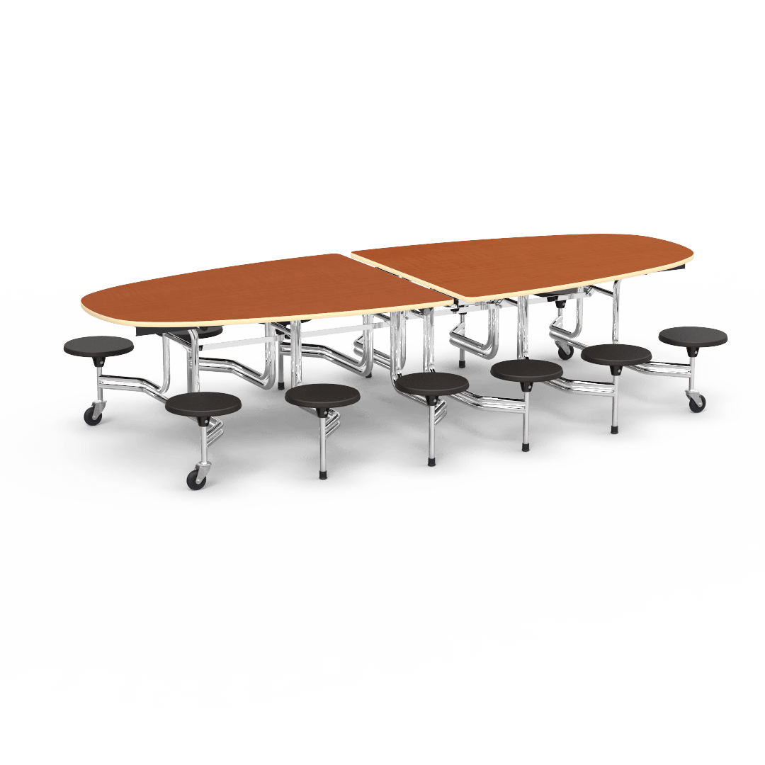Virco MTS Series Ellipse Mobile Cafeteria Stool Table 45"W x 120"L x 29"H with 15" Seat Height - 12 Stools (MTSE15271012) - SchoolOutlet
