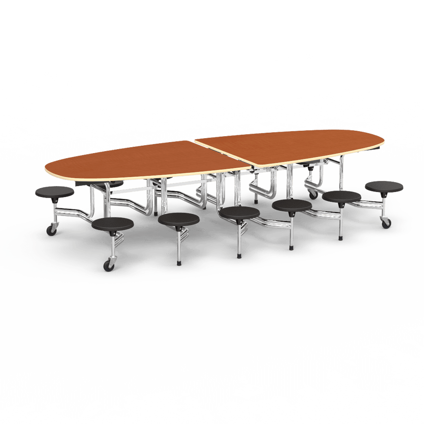 Virco MTS Series Ellipse Mobile Cafeteria Stool Table 45"W x 120"L x 29"H with 15" Seat Height - 12 Stools (MTSE15271012) - SchoolOutlet