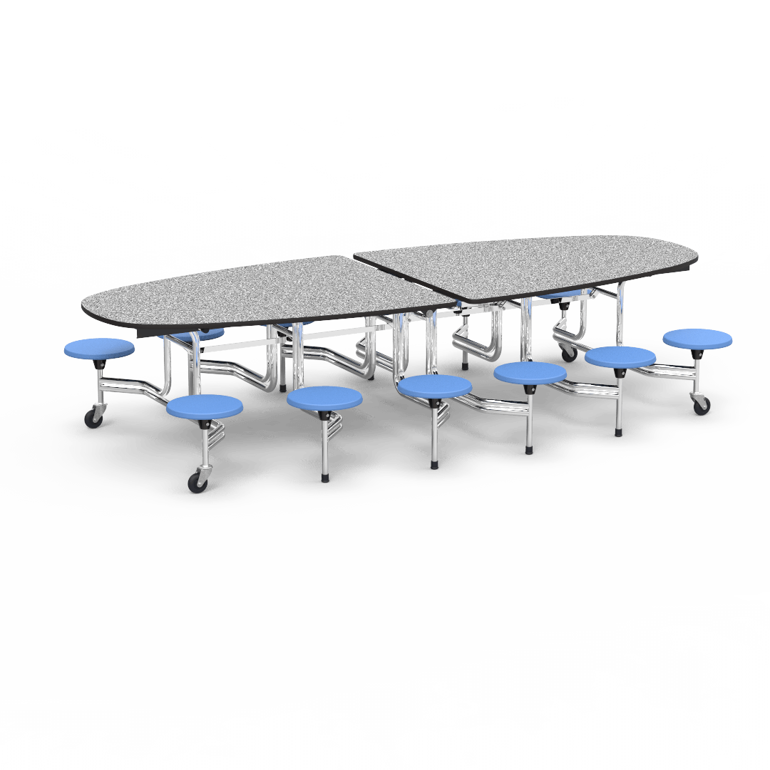 Virco MTS Series Ellipse Mobile Cafeteria Stool Table 45"W x 120"L x 29"H with 15" Seat Height - 12 Stools (MTSE15271012) - SchoolOutlet