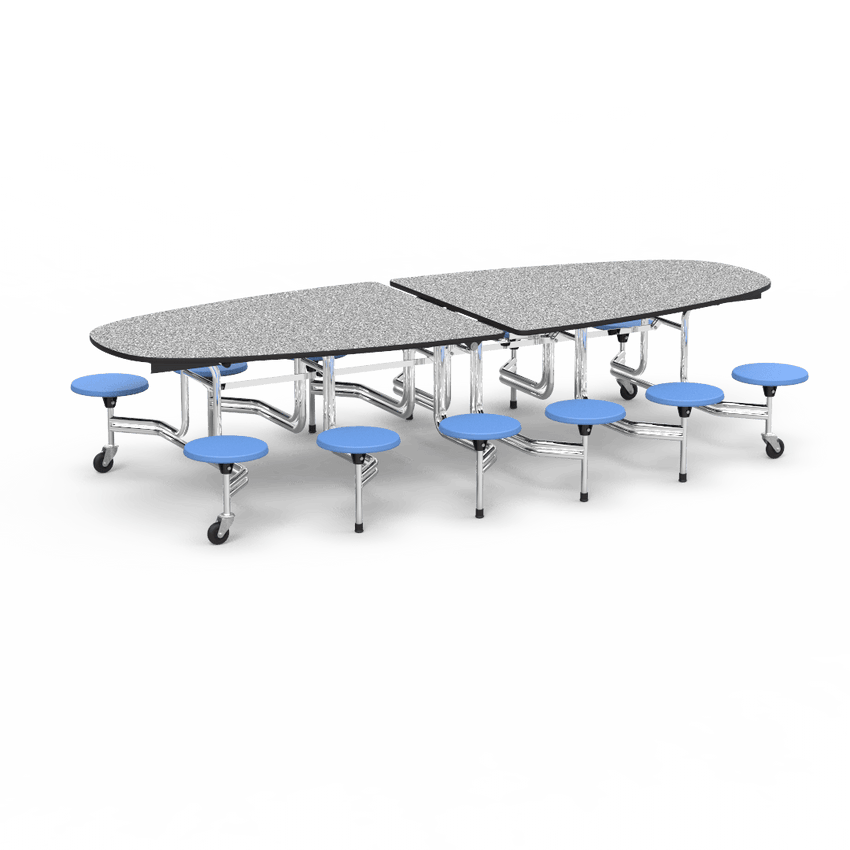 Virco MTS Series Ellipse Mobile Cafeteria Stool Table 45"W x 120"L x 29"H with 15" Seat Height - 12 Stools (MTSE15271012) - SchoolOutlet