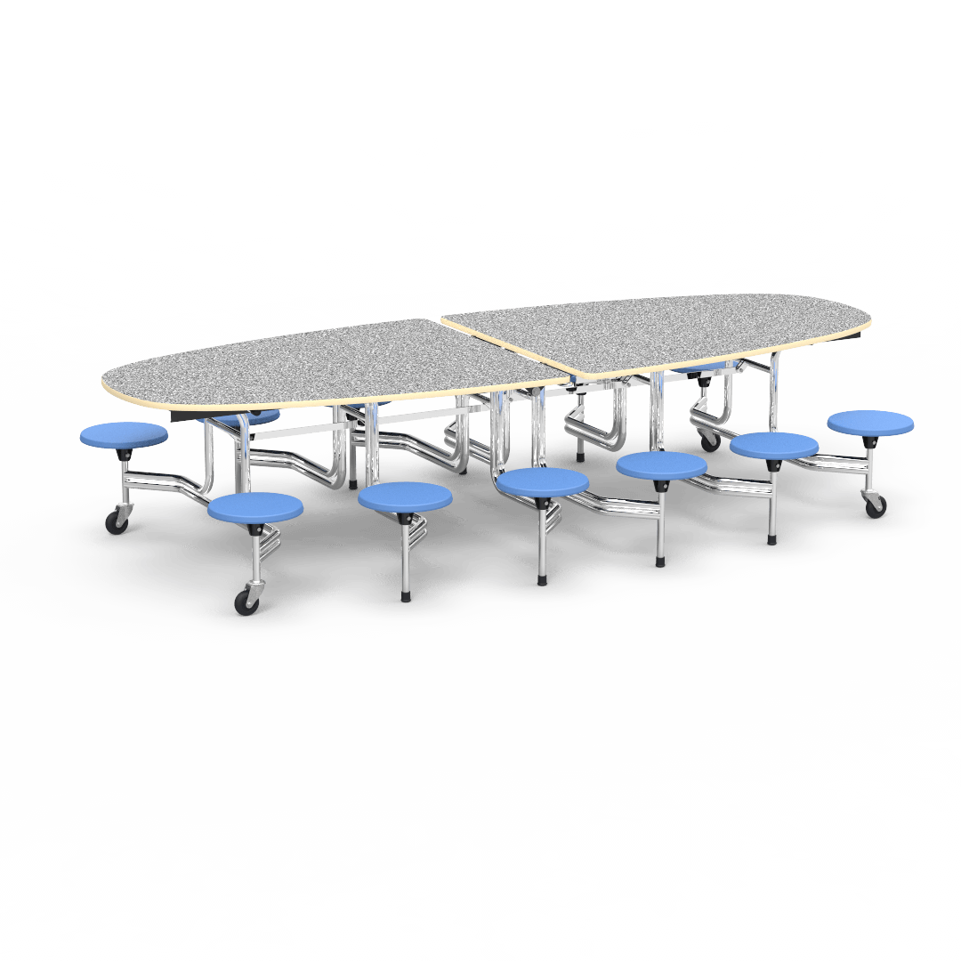 Virco MTS Series Ellipse Mobile Cafeteria Stool Table 45"W x 120"L x 29"H with 15" Seat Height - 12 Stools (MTSE15271012) - SchoolOutlet