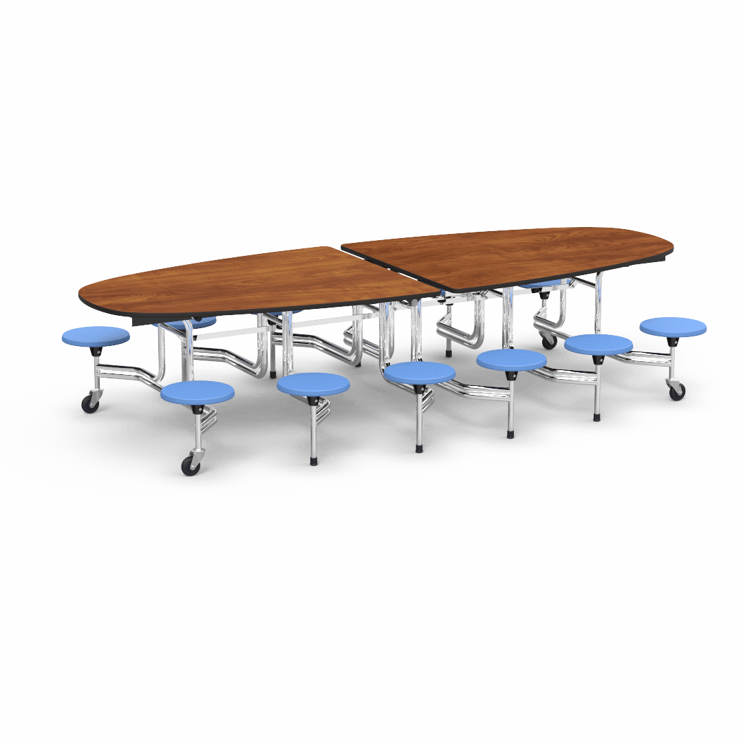 Virco MTS Series Ellipse Mobile Cafeteria Stool Table 45"W x 120"L x 29"H with 15" Seat Height - 12 Stools (MTSE15271012) - SchoolOutlet