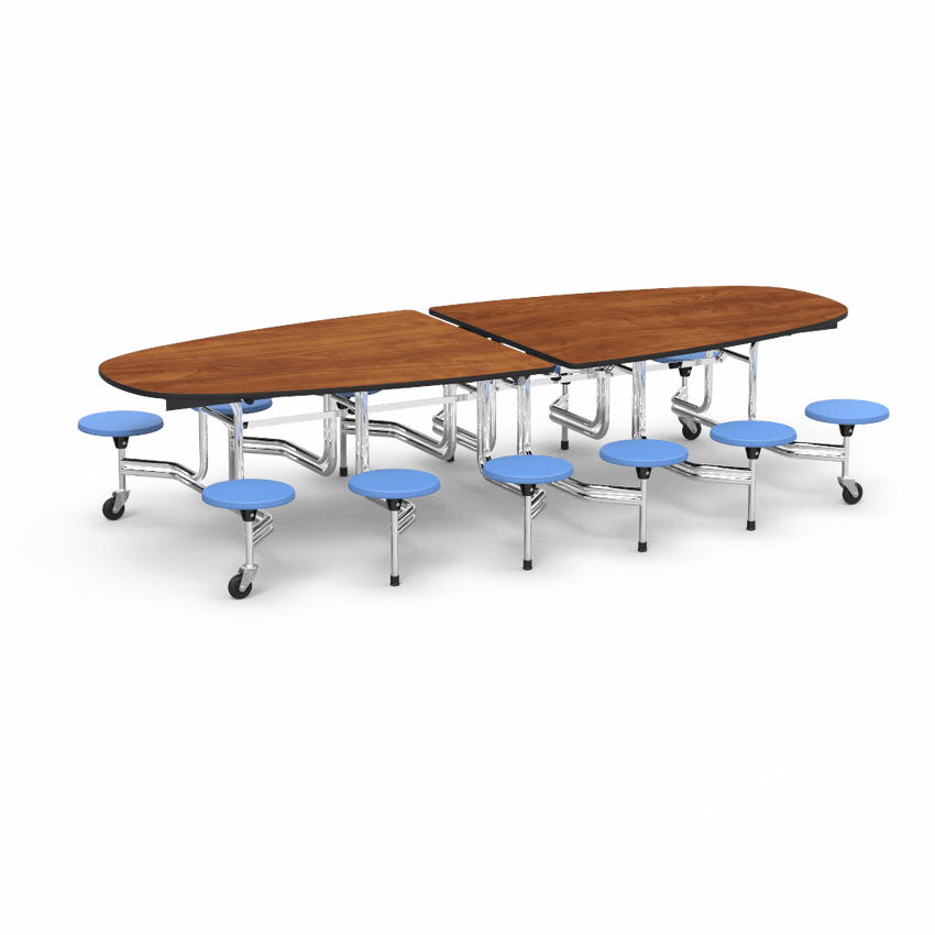 Virco MTS Series Ellipse Mobile Cafeteria Stool Table 45"W x 120"L x 29"H with 15" Seat Height - 12 Stools (MTSE15271012) - SchoolOutlet