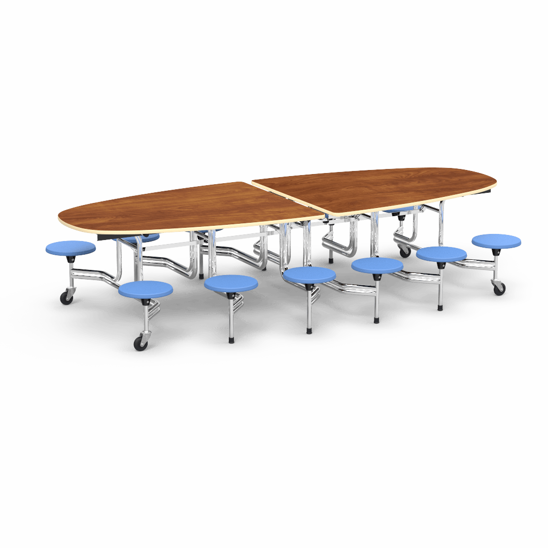 Virco MTS Series Ellipse Mobile Cafeteria Stool Table 45"W x 120"L x 29"H with 15" Seat Height - 12 Stools (MTSE15271012) - SchoolOutlet