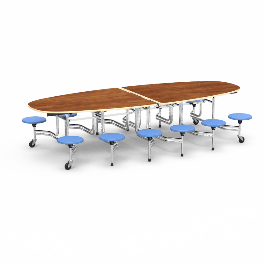Virco MTS Series Ellipse Mobile Cafeteria Stool Table 45"W x 120"L x 29"H with 15" Seat Height - 12 Stools (MTSE15271012) - SchoolOutlet