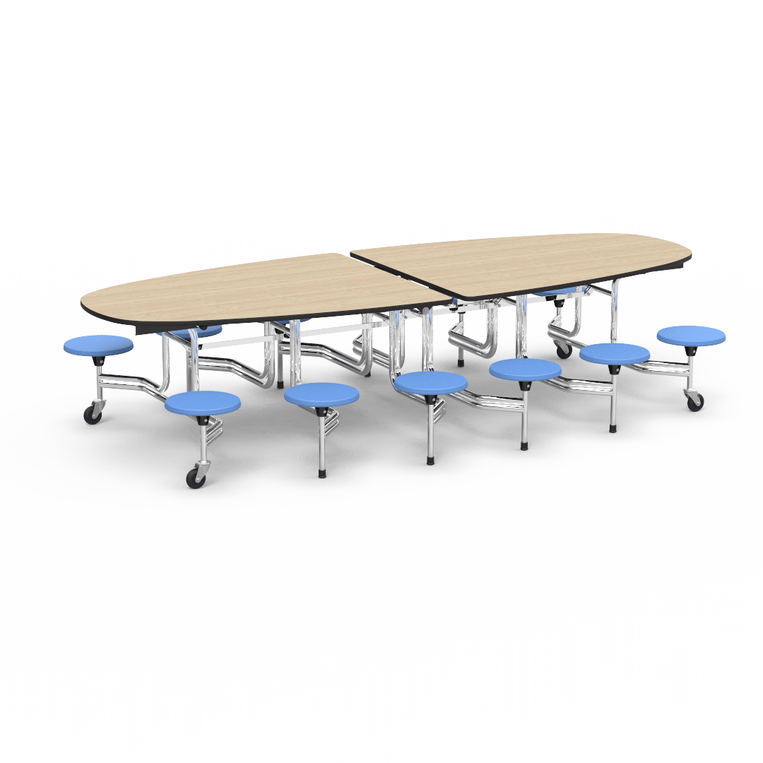 Virco MTS Series Ellipse Mobile Cafeteria Stool Table 45"W x 120"L x 29"H with 15" Seat Height - 12 Stools (MTSE15271012) - SchoolOutlet