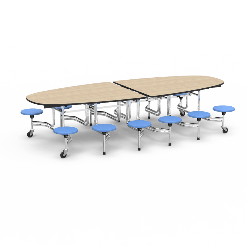 Virco MTS Series Ellipse Mobile Cafeteria Stool Table 45"W x 120"L x 29"H with 15" Seat Height - 12 Stools (MTSE15271012) - SchoolOutlet