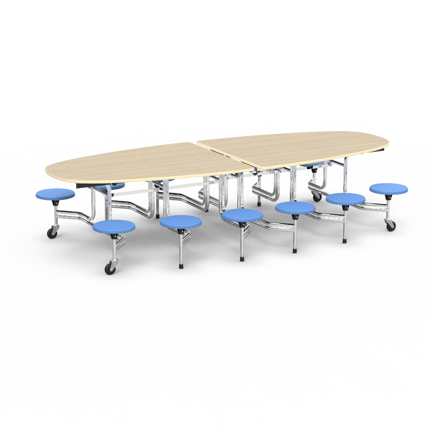 Virco MTS Series Ellipse Mobile Cafeteria Stool Table 45"W x 120"L x 29"H with 15" Seat Height - 12 Stools (MTSE15271012) - SchoolOutlet