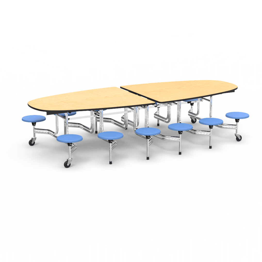 Virco MTS Series Ellipse Mobile Cafeteria Stool Table 45"W x 120"L x 29"H with 15" Seat Height - 12 Stools (MTSE15271012) - SchoolOutlet