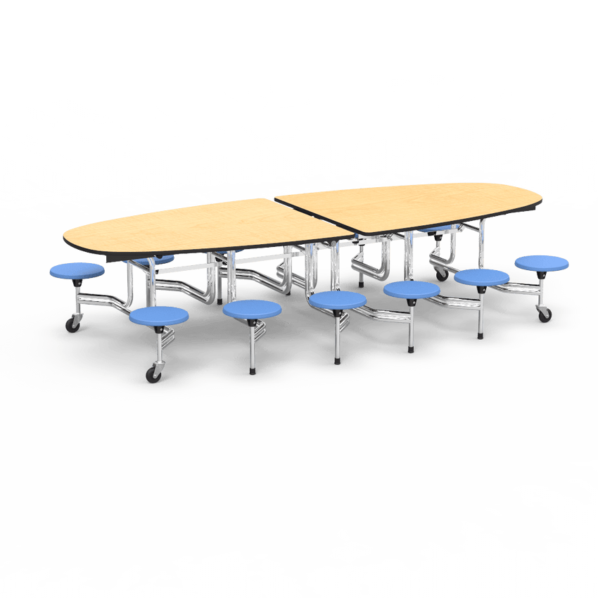 Virco MTS Series Ellipse Mobile Cafeteria Stool Table 45"W x 120"L x 29"H with 15" Seat Height - 12 Stools (MTSE15271012) - SchoolOutlet