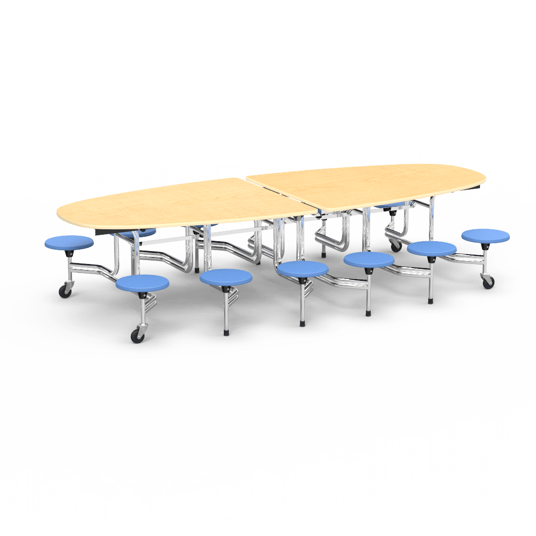 Virco MTS Series Ellipse Mobile Cafeteria Stool Table 45"W x 120"L x 29"H with 15" Seat Height - 12 Stools (MTSE15271012) - SchoolOutlet
