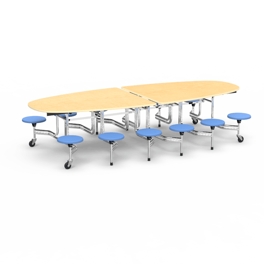 Virco MTS Series Ellipse Mobile Cafeteria Stool Table 45"W x 120"L x 29"H with 15" Seat Height - 12 Stools (MTSE15271012) - SchoolOutlet