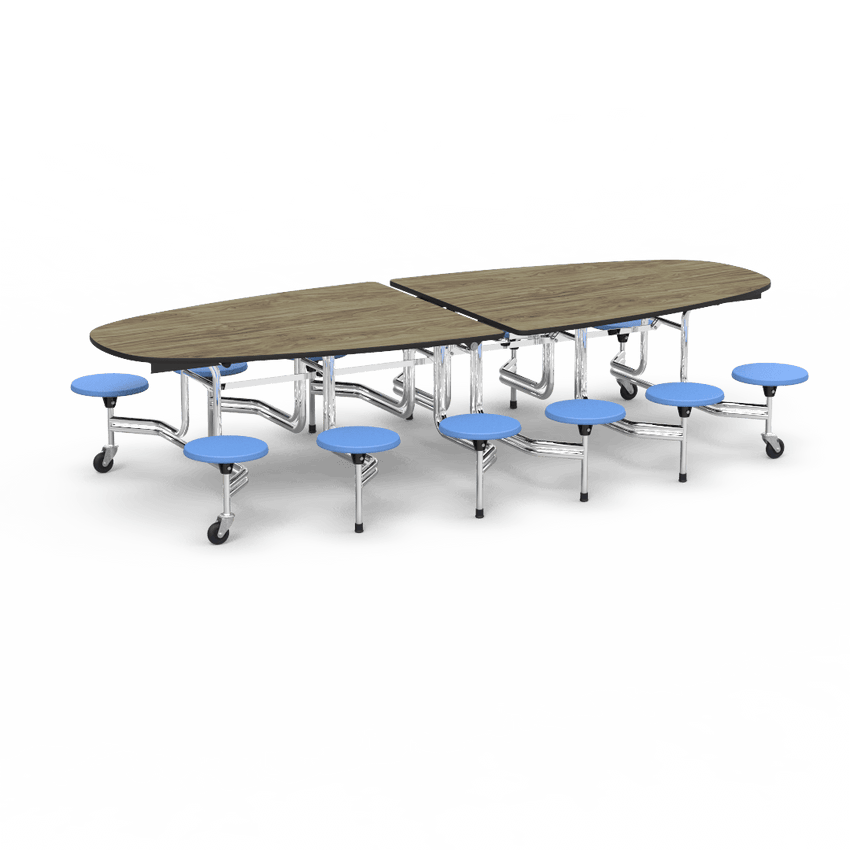 Virco MTS Series Ellipse Mobile Cafeteria Stool Table 45"W x 120"L x 29"H with 15" Seat Height - 12 Stools (MTSE15271012) - SchoolOutlet