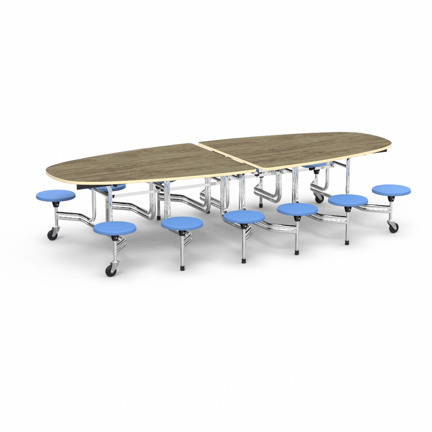 Virco MTS Series Ellipse Mobile Cafeteria Stool Table 45"W x 120"L x 29"H with 15" Seat Height - 12 Stools (MTSE15271012) - SchoolOutlet