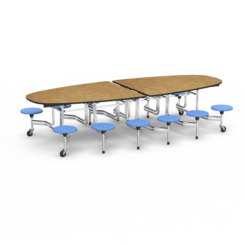 Virco MTS Series Ellipse Mobile Cafeteria Stool Table 45"W x 120"L x 29"H with 15" Seat Height - 12 Stools (MTSE15271012) - SchoolOutlet