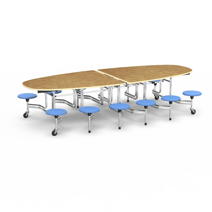 Virco MTS Series Ellipse Mobile Cafeteria Stool Table 45"W x 120"L x 29"H with 15" Seat Height - 12 Stools (MTSE15271012) - SchoolOutlet