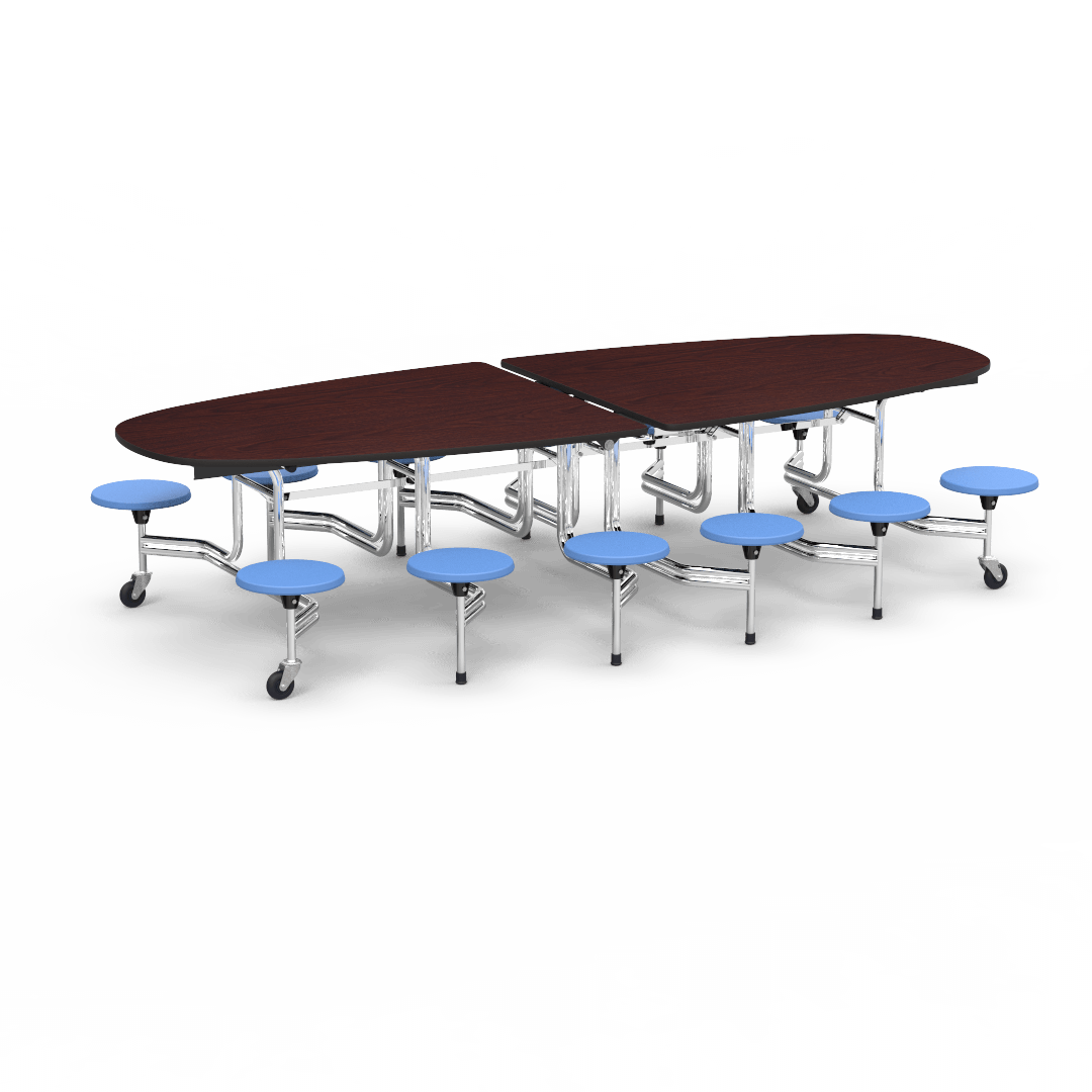 Virco MTS Series Ellipse Mobile Cafeteria Stool Table 45"W x 120"L x 29"H with 15" Seat Height - 12 Stools (MTSE15271012) - SchoolOutlet