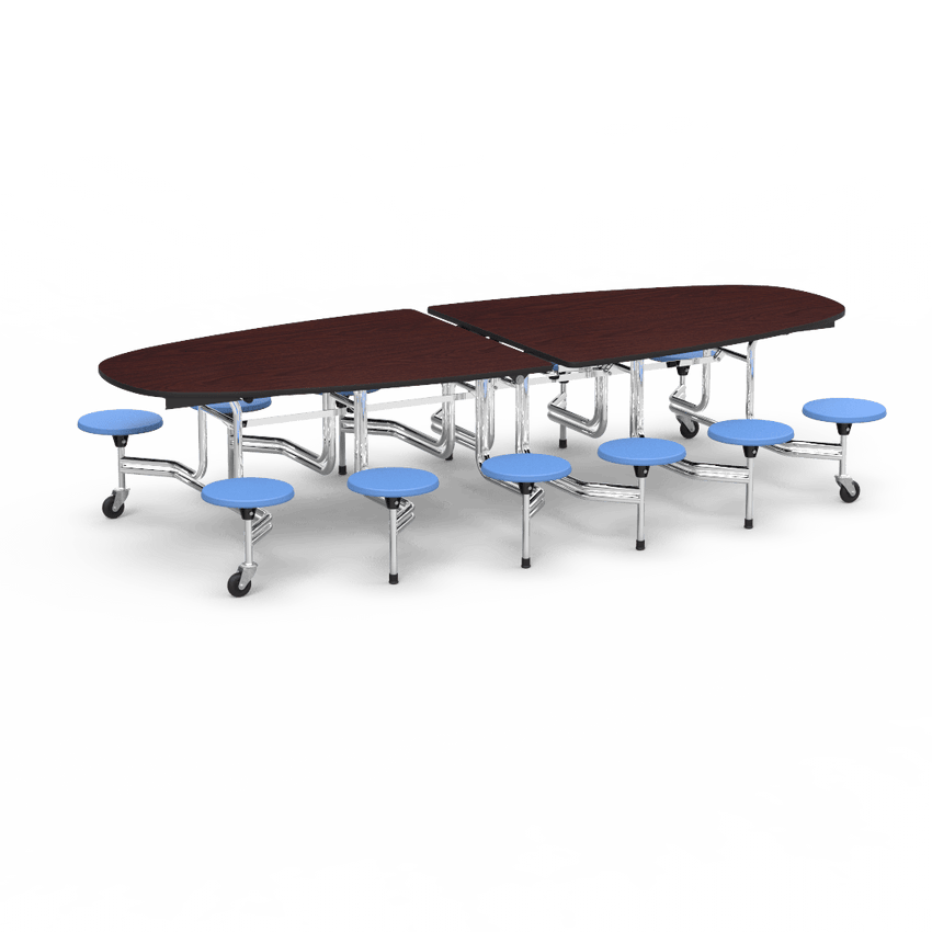 Virco MTS Series Ellipse Mobile Cafeteria Stool Table 45"W x 120"L x 29"H with 15" Seat Height - 12 Stools (MTSE15271012) - SchoolOutlet