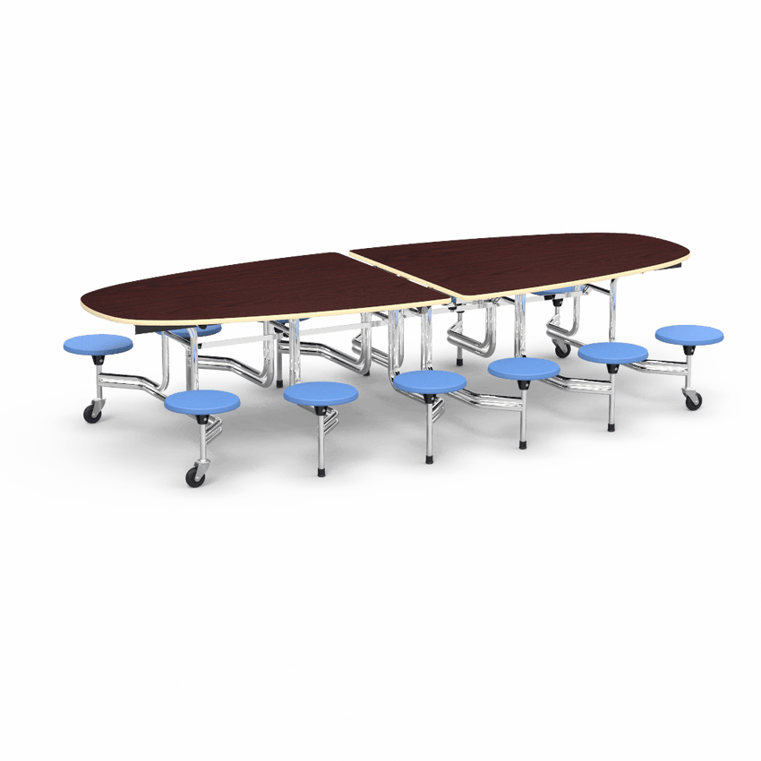 Virco MTS Series Ellipse Mobile Cafeteria Stool Table 45"W x 120"L x 29"H with 15" Seat Height - 12 Stools (MTSE15271012) - SchoolOutlet