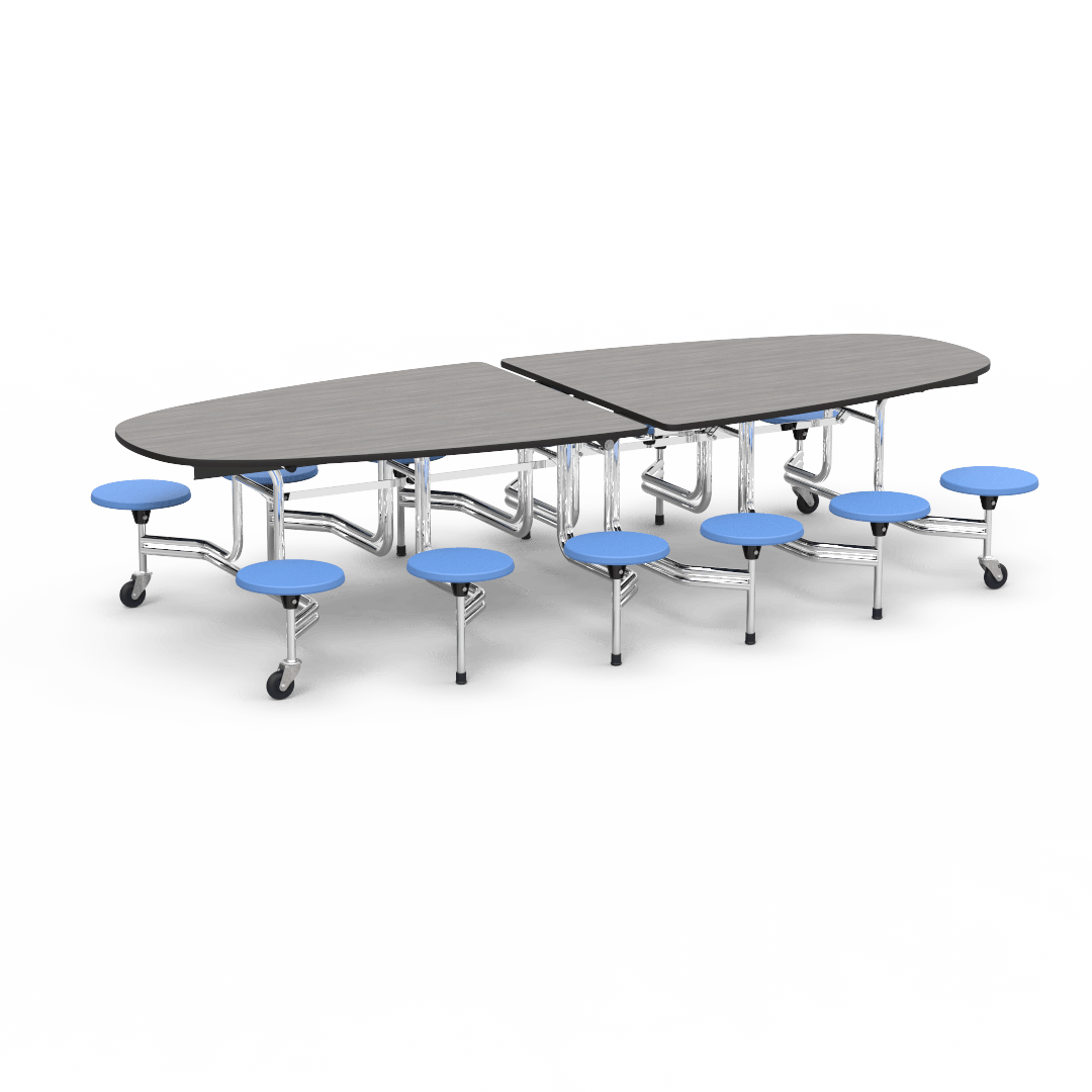 Virco MTS Series Ellipse Mobile Cafeteria Stool Table 45"W x 120"L x 29"H with 15" Seat Height - 12 Stools (MTSE15271012) - SchoolOutlet