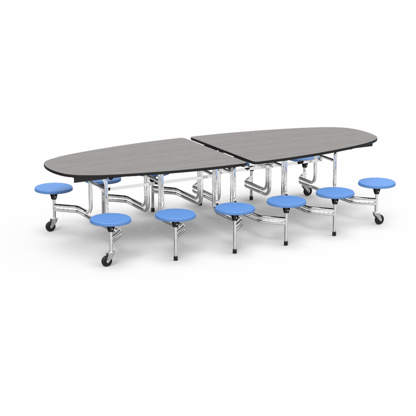 Virco MTS Series Ellipse Mobile Cafeteria Stool Table 45"W x 120"L x 29"H with 15" Seat Height - 12 Stools (MTSE15271012) - SchoolOutlet