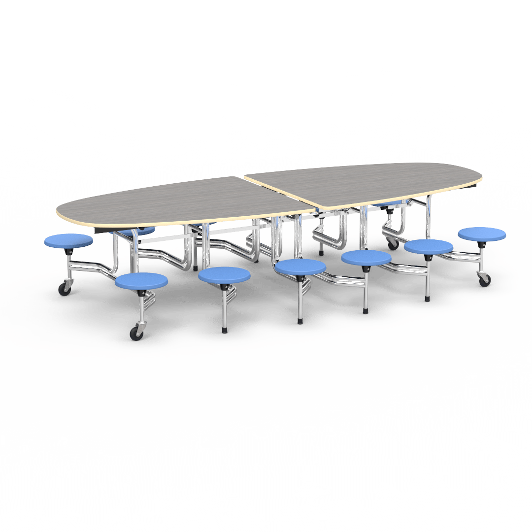 Virco MTS Series Ellipse Mobile Cafeteria Stool Table 45"W x 120"L x 29"H with 15" Seat Height - 12 Stools (MTSE15271012) - SchoolOutlet