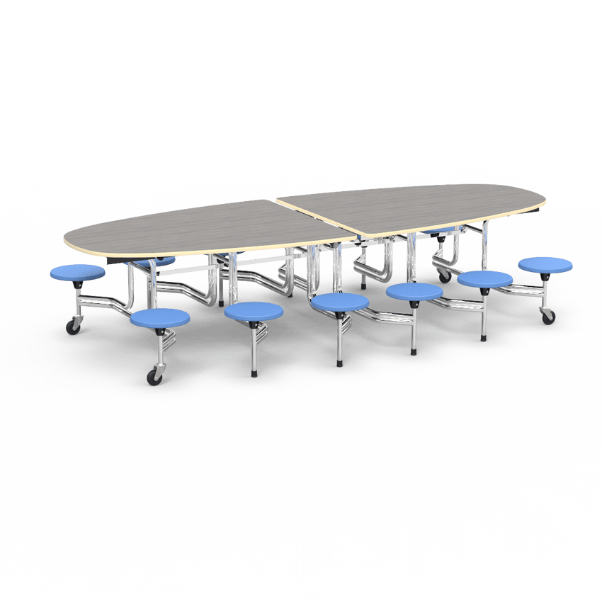 Virco MTS Series Ellipse Mobile Cafeteria Stool Table 45"W x 120"L x 29"H with 15" Seat Height - 12 Stools (MTSE15271012) - SchoolOutlet