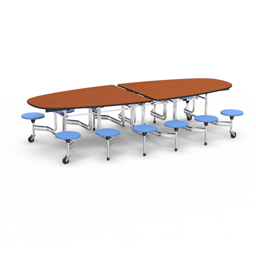 Virco MTS Series Ellipse Mobile Cafeteria Stool Table 45"W x 120"L x 29"H with 15" Seat Height - 12 Stools (MTSE15271012) - SchoolOutlet