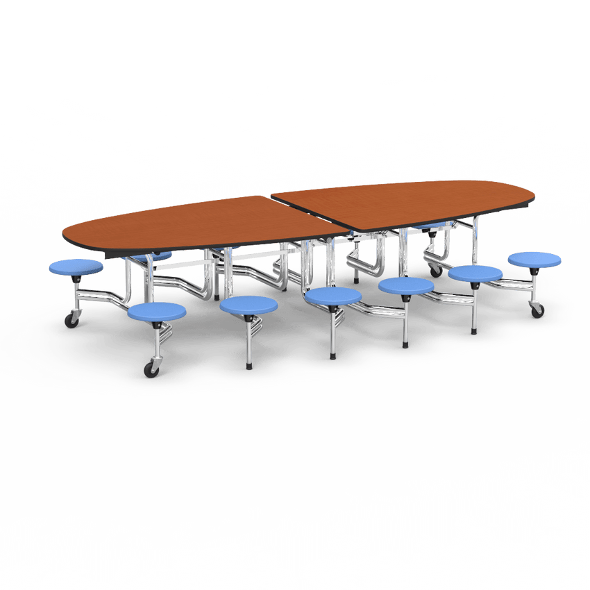 Virco MTS Series Ellipse Mobile Cafeteria Stool Table 45"W x 120"L x 29"H with 15" Seat Height - 12 Stools (MTSE15271012) - SchoolOutlet