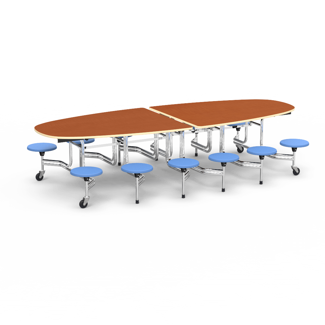 Virco MTS Series Ellipse Mobile Cafeteria Stool Table 45"W x 120"L x 29"H with 15" Seat Height - 12 Stools (MTSE15271012) - SchoolOutlet
