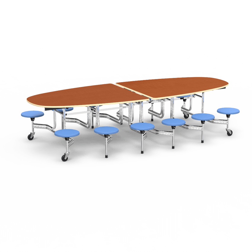 Virco MTS Series Ellipse Mobile Cafeteria Stool Table 45"W x 120"L x 29"H with 15" Seat Height - 12 Stools (MTSE15271012) - SchoolOutlet