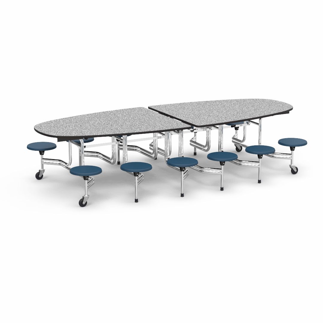 Virco MTS Series Ellipse Mobile Cafeteria Stool Table 45"W x 120"L x 29"H with 15" Seat Height - 12 Stools (MTSE15271012) - SchoolOutlet