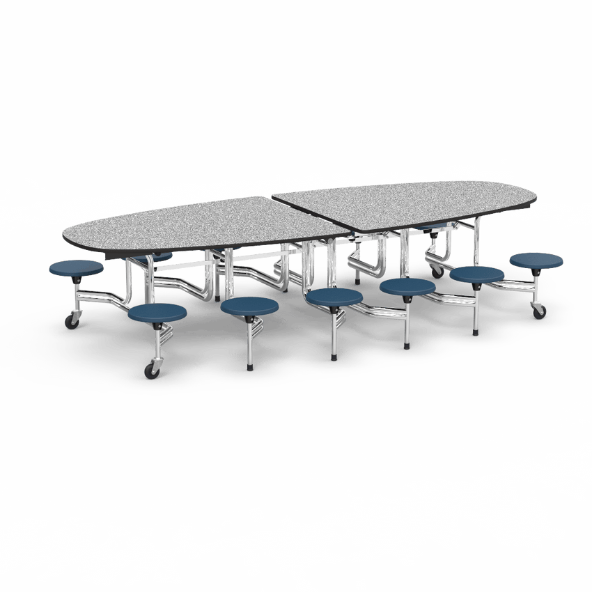 Virco MTS Series Ellipse Mobile Cafeteria Stool Table 45"W x 120"L x 29"H with 15" Seat Height - 12 Stools (MTSE15271012) - SchoolOutlet