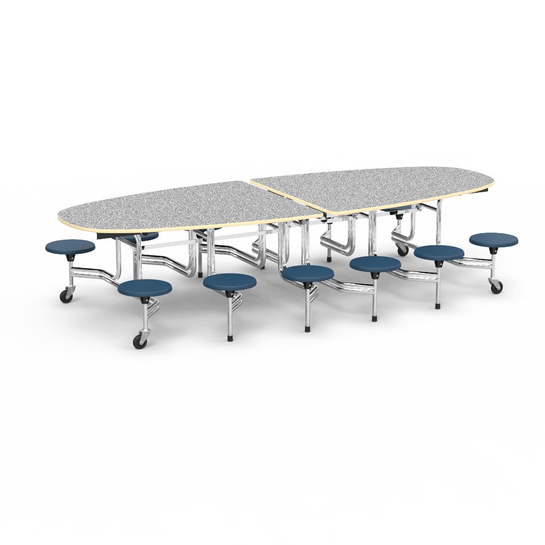 Virco MTS Series Ellipse Mobile Cafeteria Stool Table 45"W x 120"L x 29"H with 15" Seat Height - 12 Stools (MTSE15271012) - SchoolOutlet