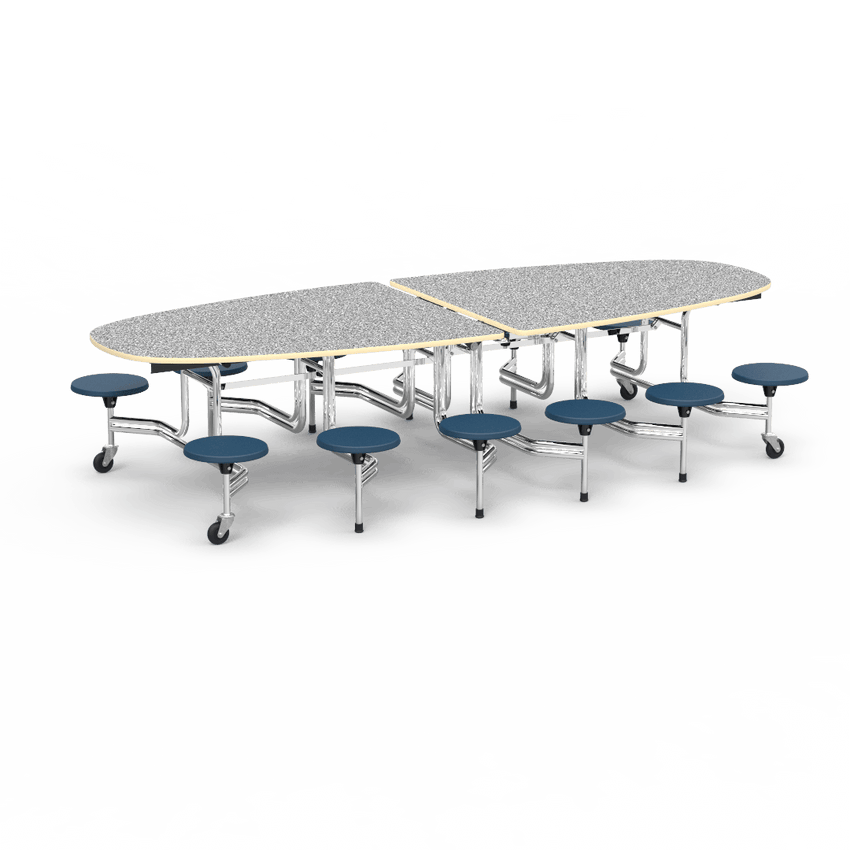 Virco MTS Series Ellipse Mobile Cafeteria Stool Table 45"W x 120"L x 29"H with 15" Seat Height - 12 Stools (MTSE15271012) - SchoolOutlet