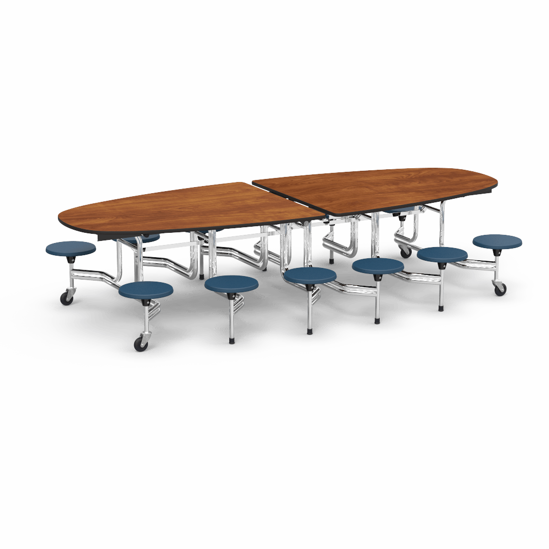Virco MTS Series Ellipse Mobile Cafeteria Stool Table 45"W x 120"L x 29"H with 15" Seat Height - 12 Stools (MTSE15271012) - SchoolOutlet