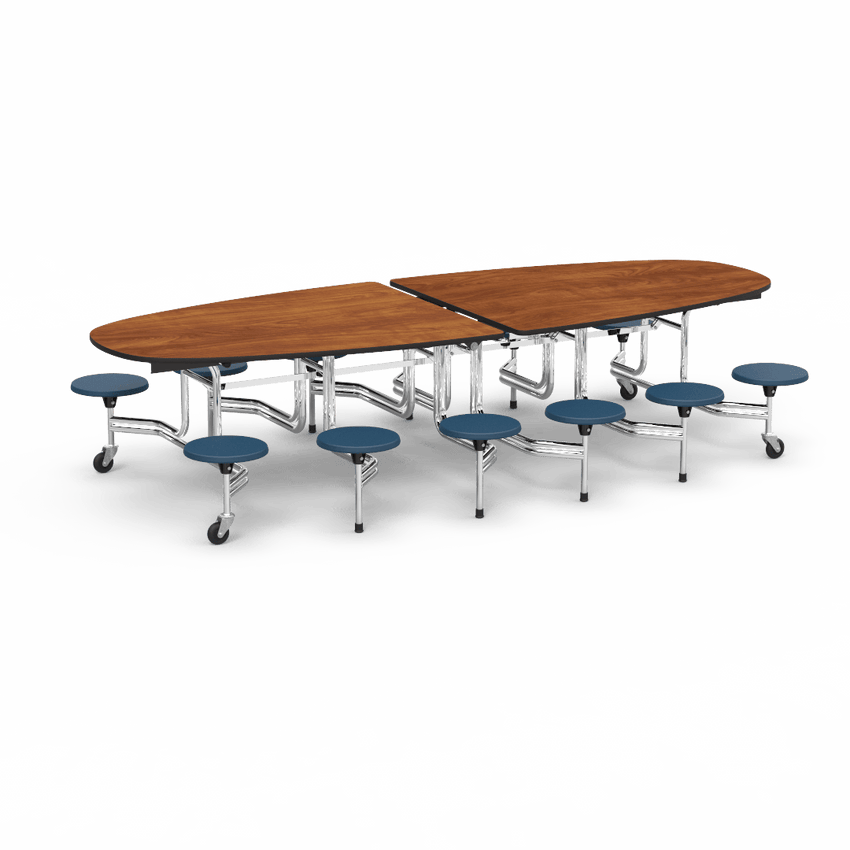 Virco MTS Series Ellipse Mobile Cafeteria Stool Table 45"W x 120"L x 29"H with 15" Seat Height - 12 Stools (MTSE15271012) - SchoolOutlet