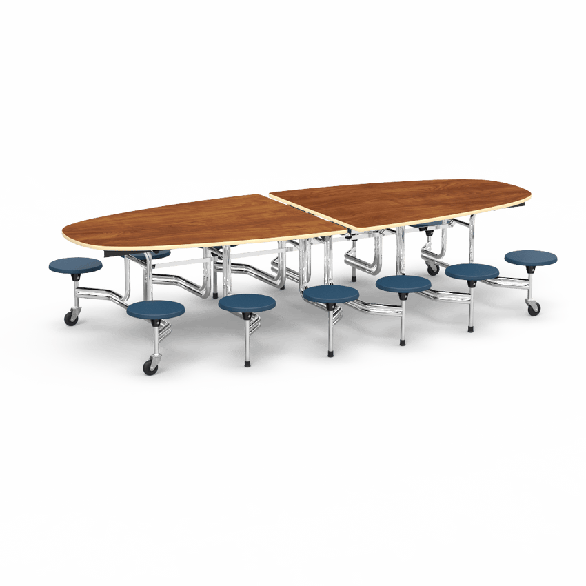 Virco MTS Series Ellipse Mobile Cafeteria Stool Table 45"W x 120"L x 29"H with 15" Seat Height - 12 Stools (MTSE15271012) - SchoolOutlet