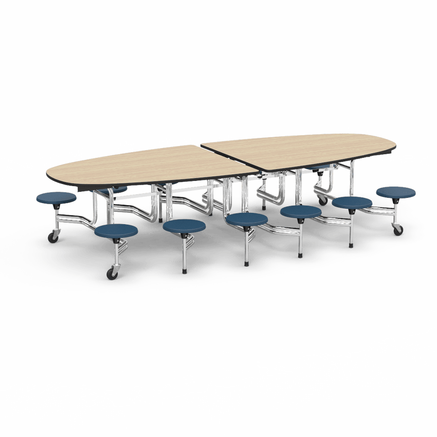 Virco MTS Series Ellipse Mobile Cafeteria Stool Table 45"W x 120"L x 29"H with 15" Seat Height - 12 Stools (MTSE15271012) - SchoolOutlet